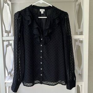 J Crew Ruffle V Neck Sheer Popcorn Button Down Shirt Blouse Size S
